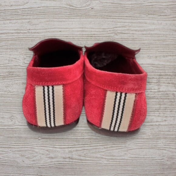 Burberry Handmade Red Suede Loafers EU 40 Square Toe Slip-On Moccasins Stripe - Picture 5 of 10
